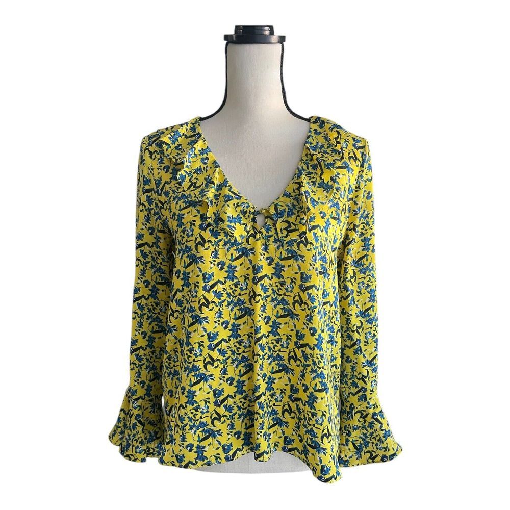 Tanya Taylor 100% Silk‎ Top Women's Size 4 Yellow Floral Ruffles Feminine